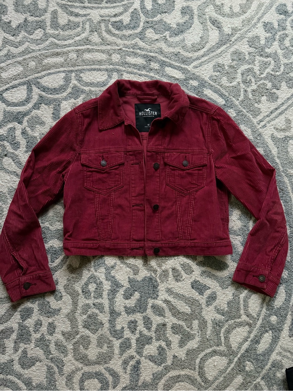 Hollister Women's Deep Burgundy Corduroy Trucker Jacket